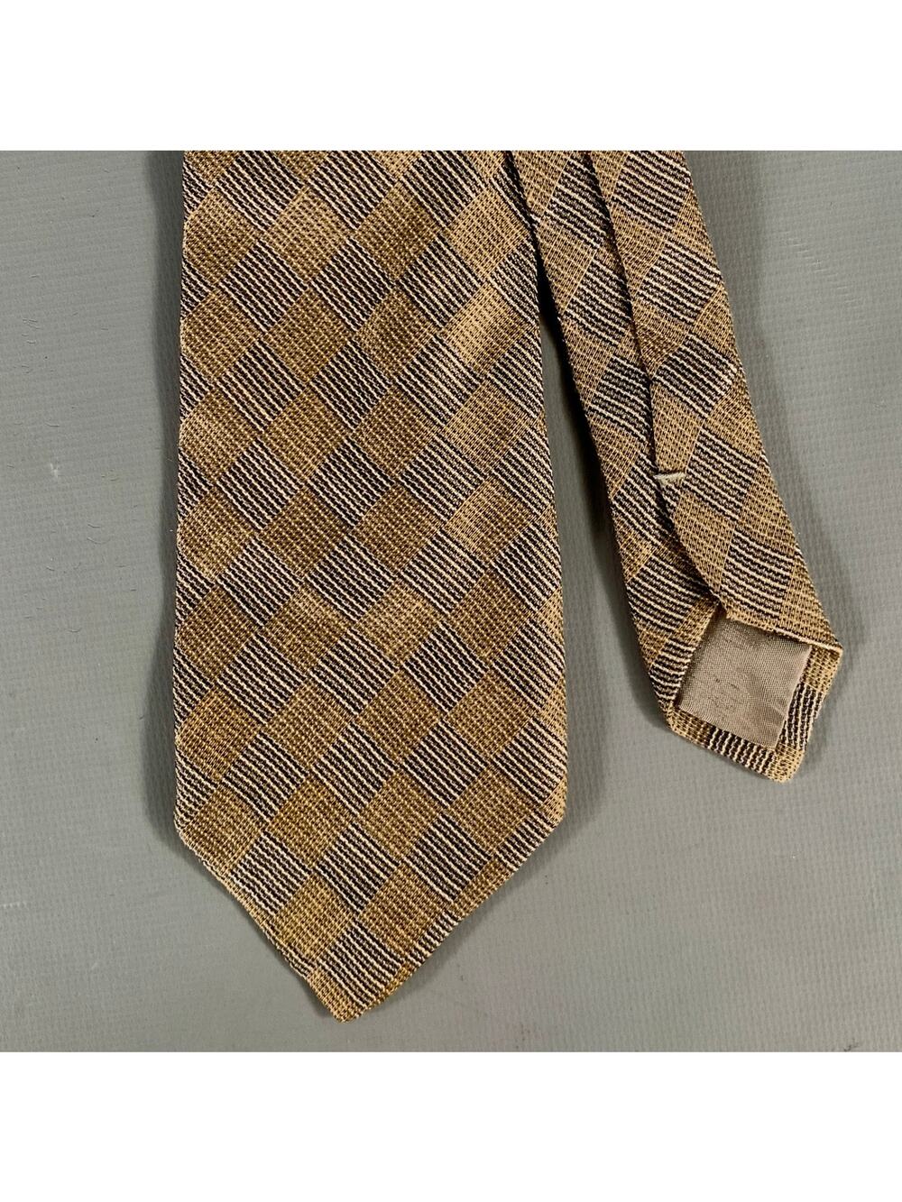 ISSEY MIYAKE Tan Grey Plaid Silk Tie